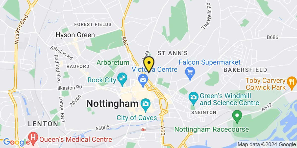 Map of Nottingham Huntingdon Street